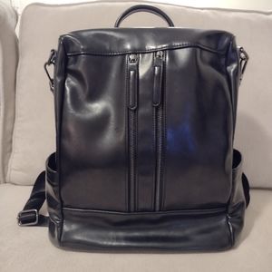 Black Imitation Leather Backpack Purse